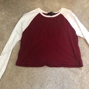 Burgundy and white long sleeve crop top